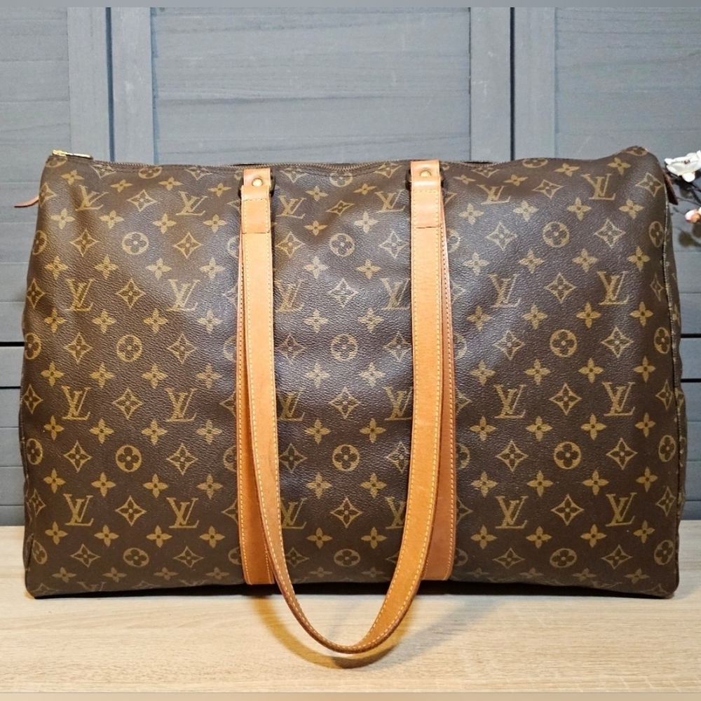 Louis Vuitton Brown Monogram Travel Tote with Tan Leather Straps